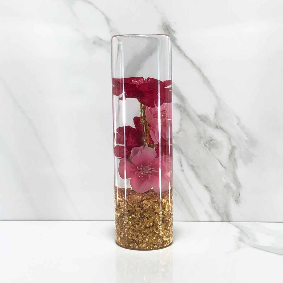 140mm Red Pink Blossom Resin Shift Knob — 5.5 in, 12mm x 1.25