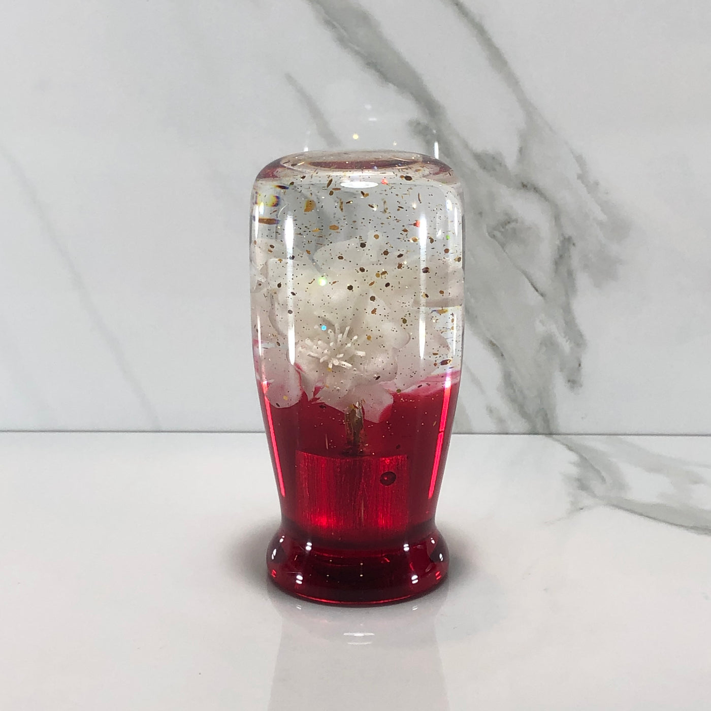 95mm White Blossom Resin Shift Knob — 3.5 in, 12mm x 1.25