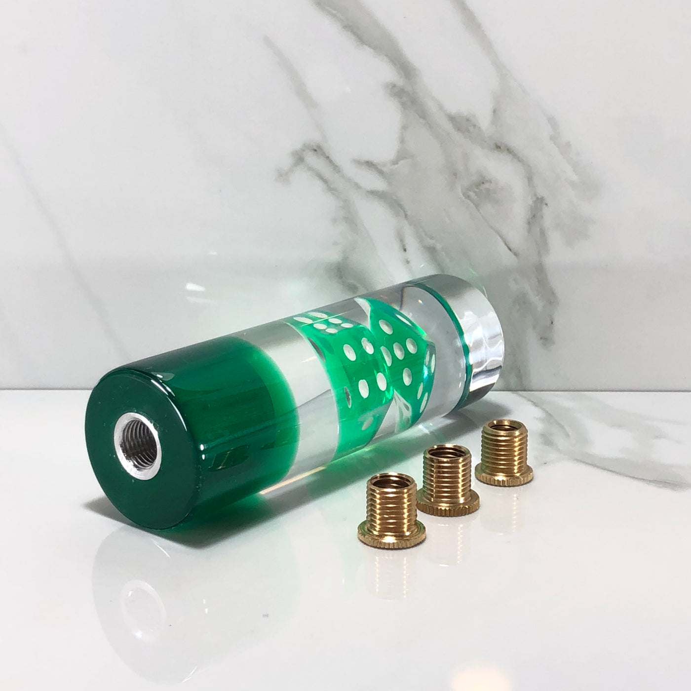 115mm Green Dice Resin Shift Knob — 4.5 in, 12mm x 1.25