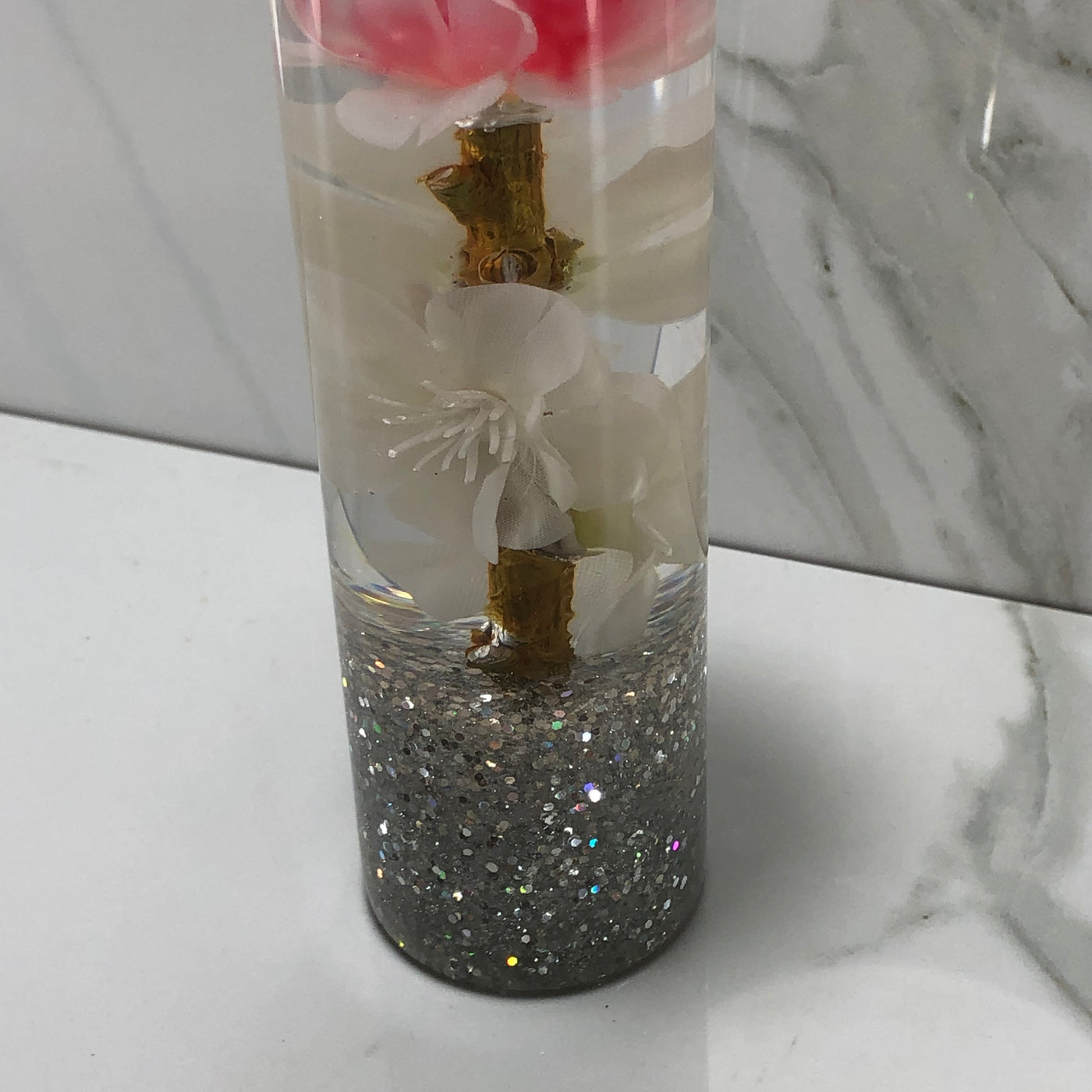140mm White Blossom Resin Shift Knob — 5.5 in, 12mm x 1.25