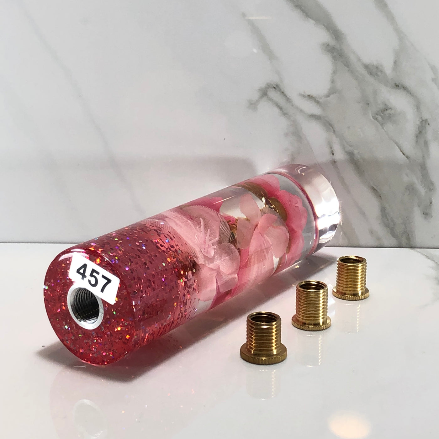 140mm Pink Blossom Resin Shift Knob — 5.5 in, 12mm x 1.25