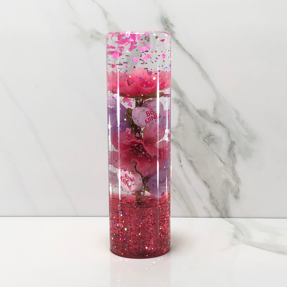 140mm Pink Purple Blossom Charm Resin Shift Knob — 5.5 in, 12mm x 1.25