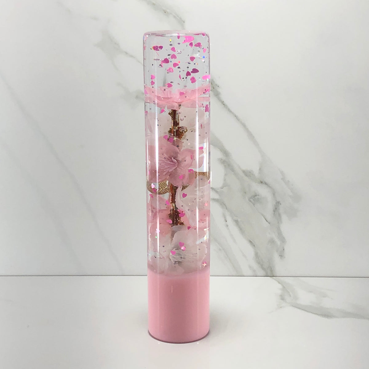 190mm Pink White Blossom Charm Resin Shift Knob — 7.5 in, 12mm x 1.25