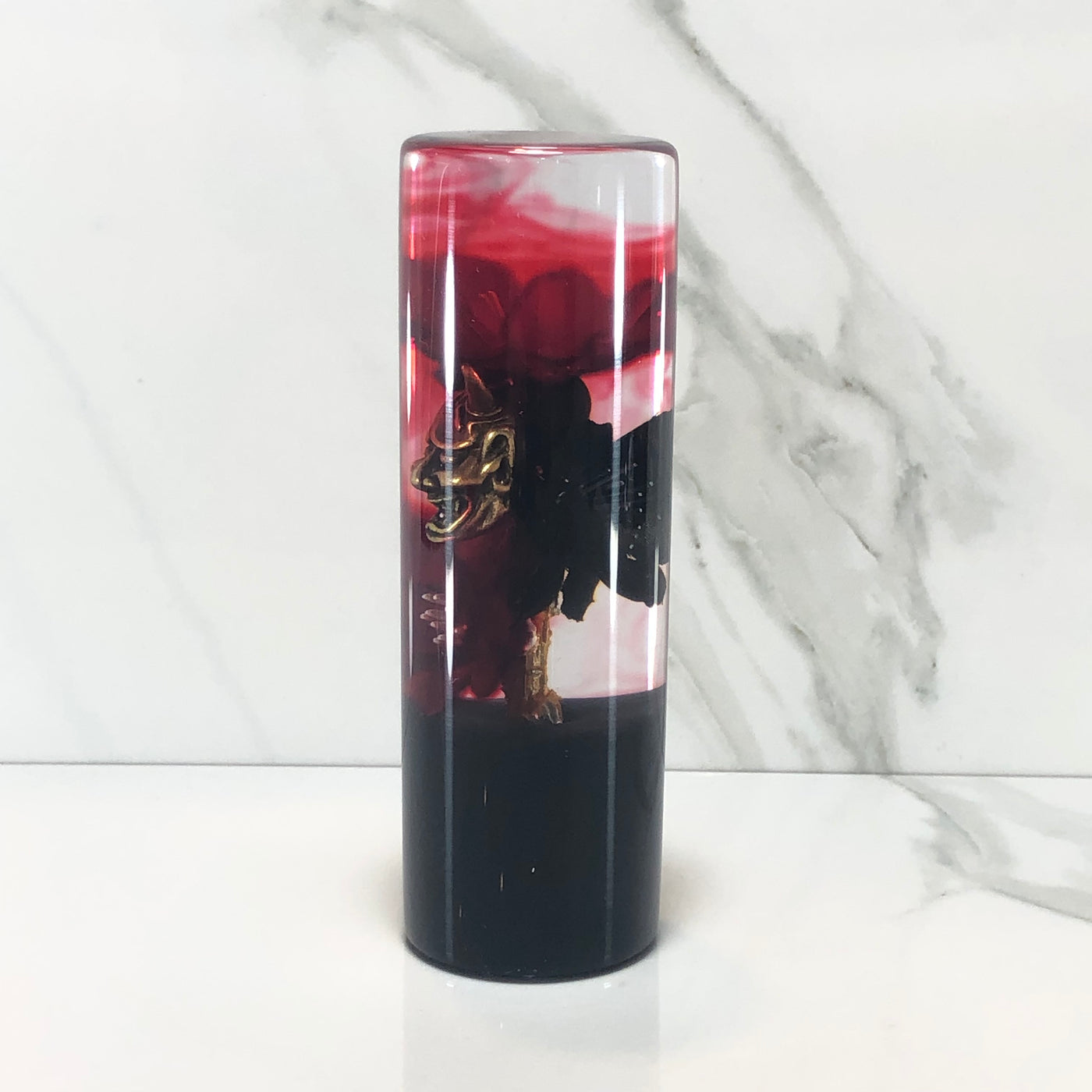 115mm Red Black Blossom Oni Mask Resin Shift Knob — 4.5 in, 12mm x 1.25
