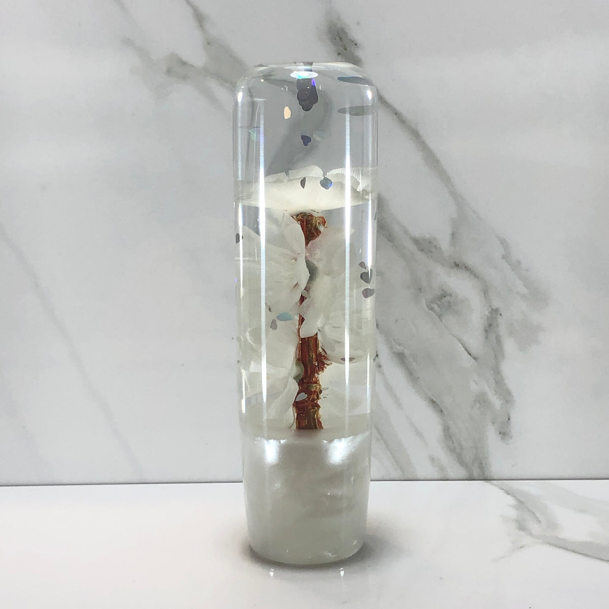 140mm White Blossom Resin Shift Knob — 5.5 in, 12mm x 1.25