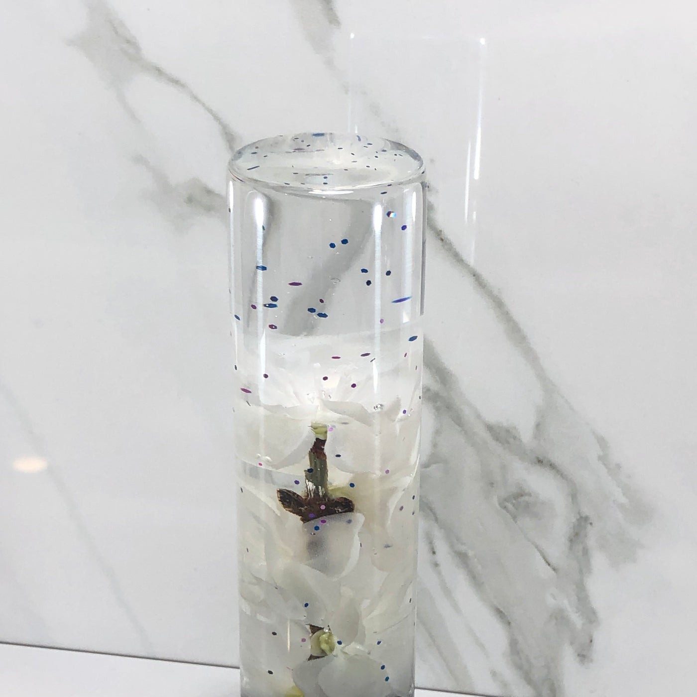 190mm White Blossom Resin Shift Knob — 7.5 in, 12mm x 1.25
