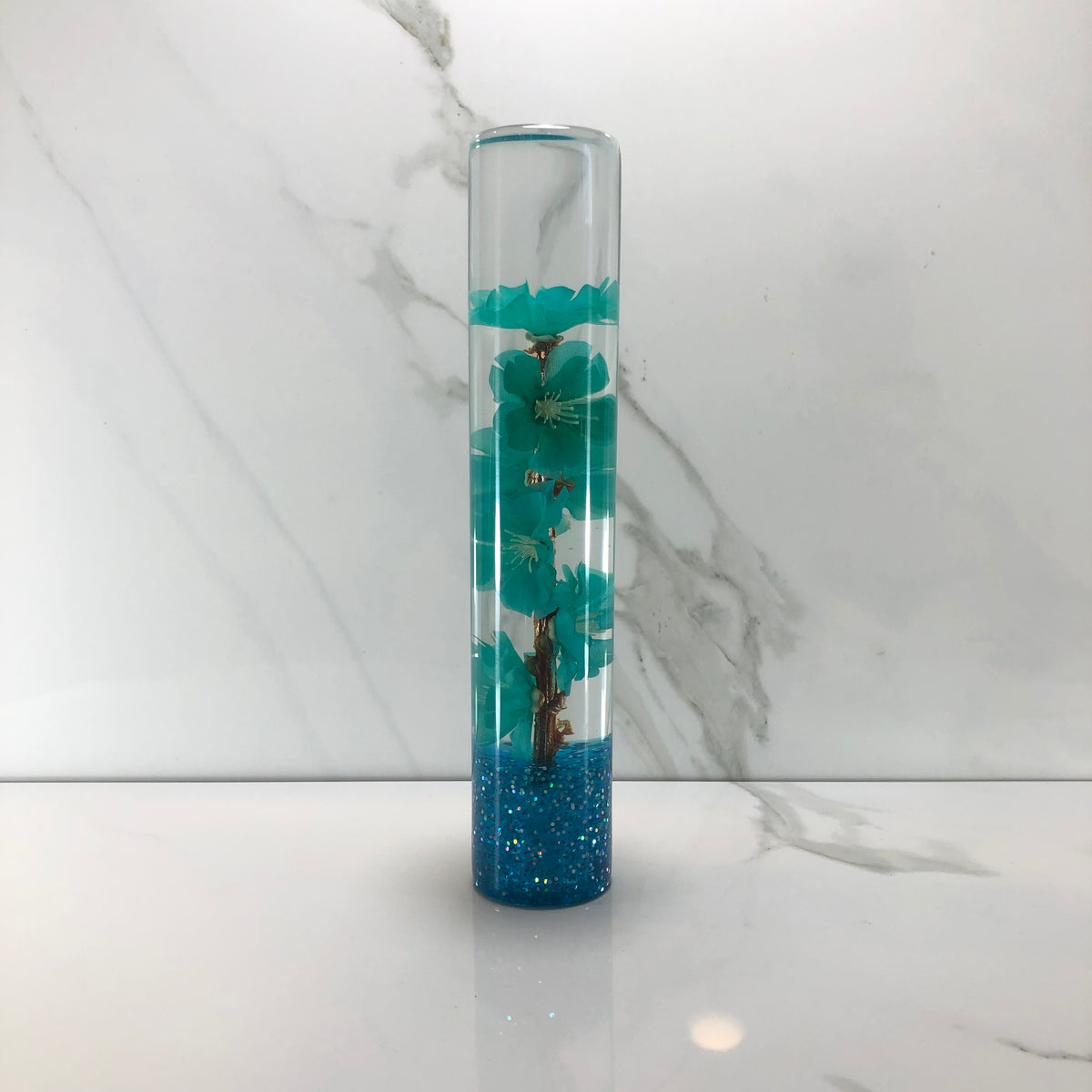 190mm Teal Cherry Blossom Resin Shift Knob — 7.5 in, 12mm x 1.25