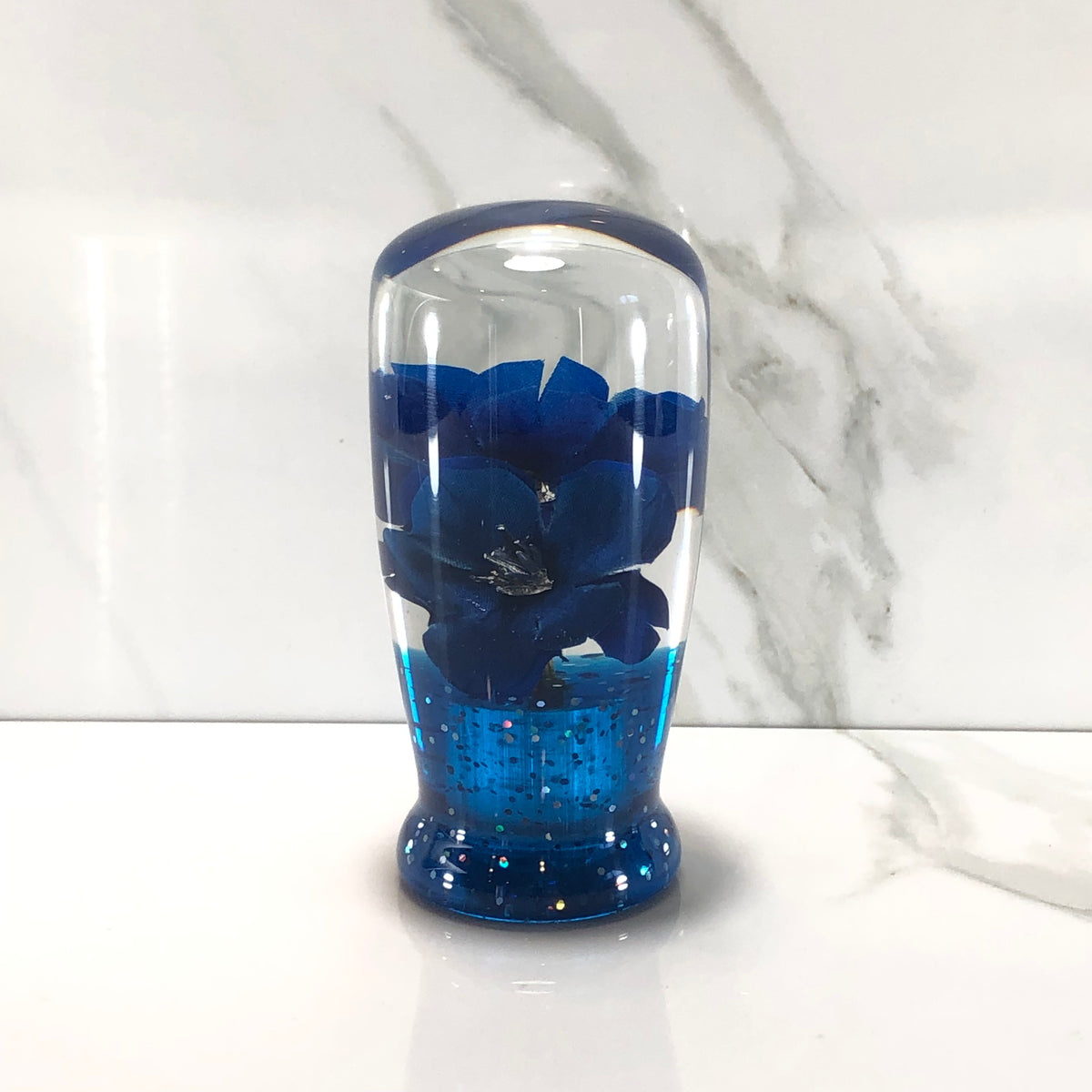 95mm Blue Blossom Resin Shift Knob — 3.5 in, 12mm x 1.25