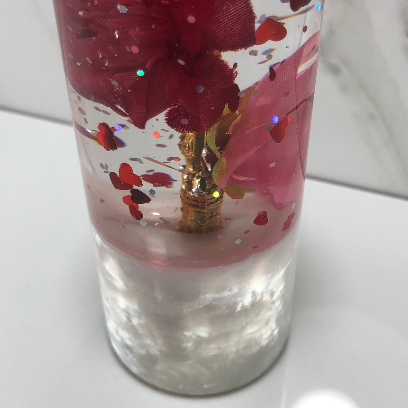 115mm Pink Red Blossom Heart Resin Shift Knob — 4.5 in, 12mm x 1.25