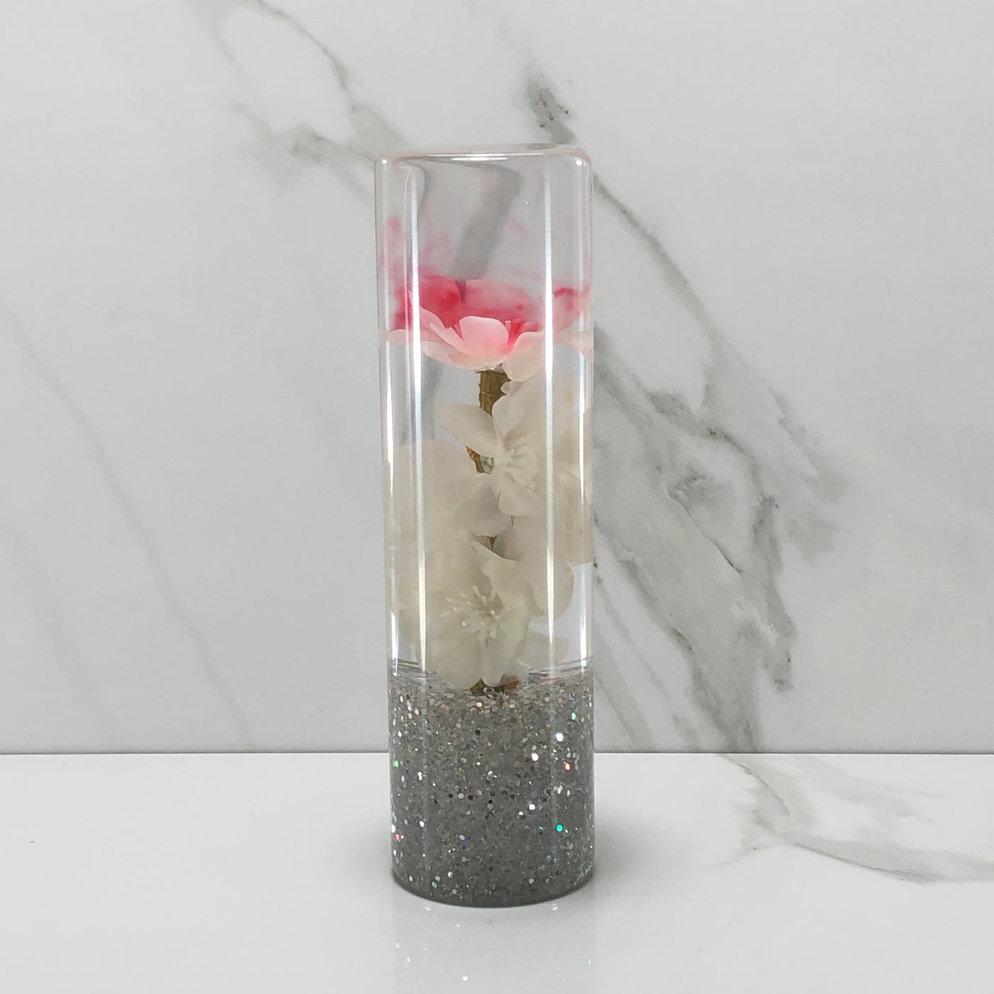 140mm White Blossom Resin Shift Knob — 5.5 in, 12mm x 1.25