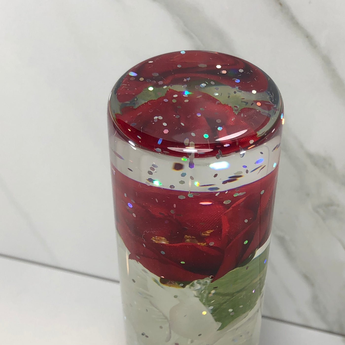 140mm Red Rose Resin Shift Knob — 5.5 in, 12mm x 1.25