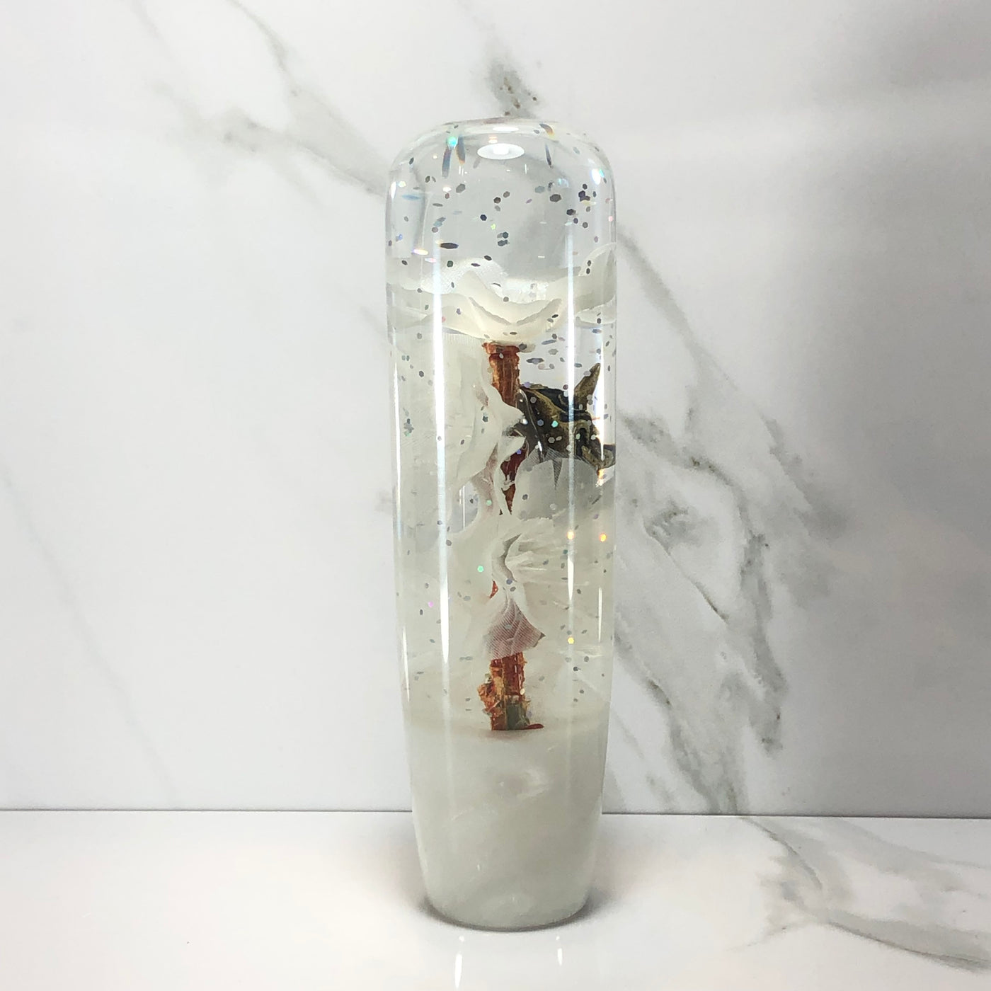 140mm White Blossom Oni Resin Shift Knob — 5.5 in, 12mm x 1.25
