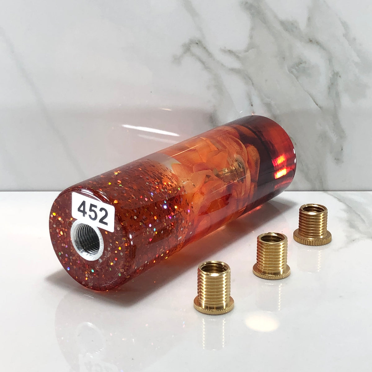 115mm Orange Flower Resin Shift Knob — 4.5 in, 12mm x 1.25