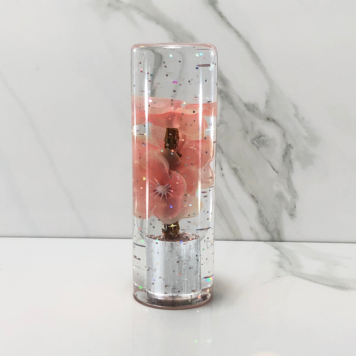 115mm Peach Cherry Blossom Resin Shift Knob — 4.5 in, 12mm x 1.25