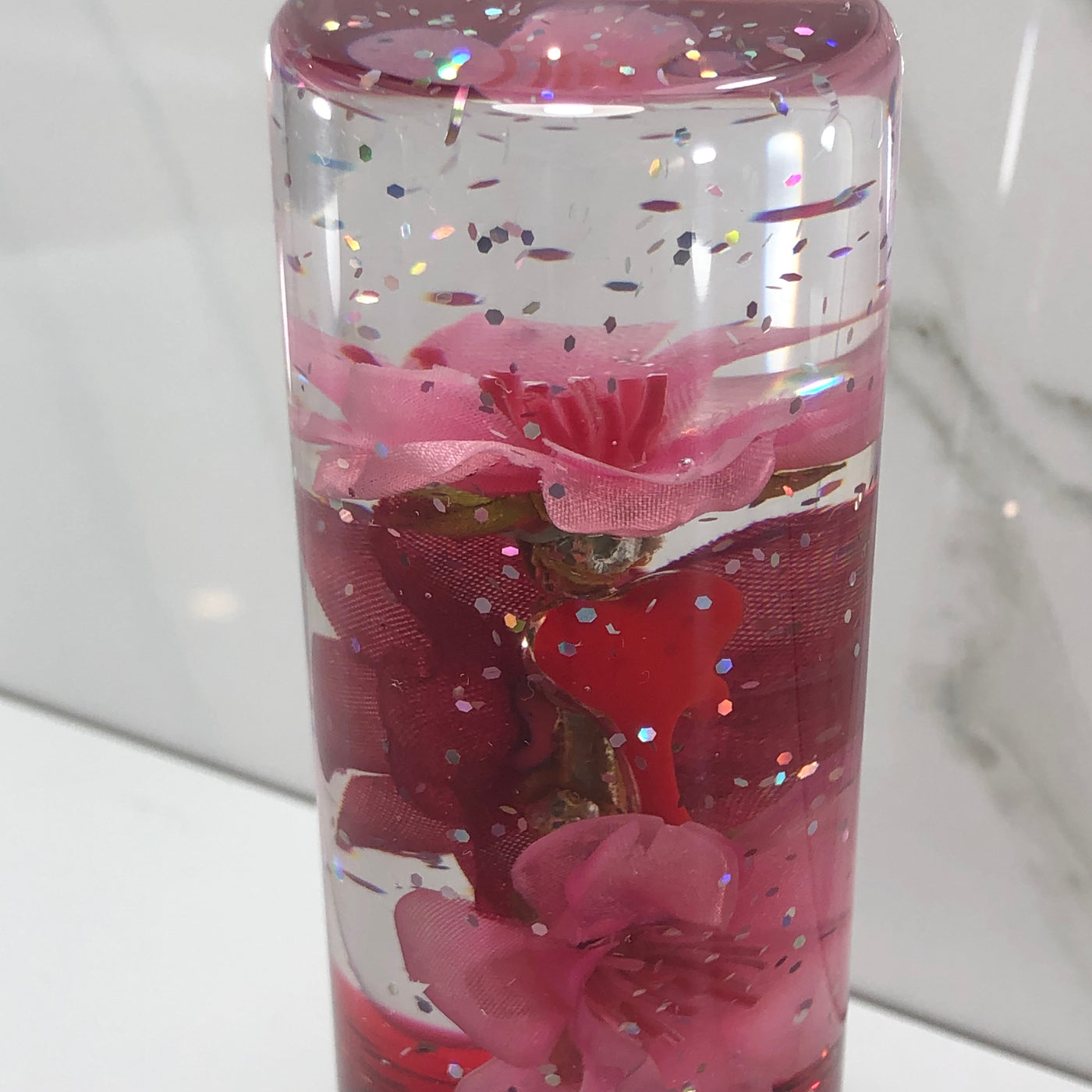 115mm Pink Red Blossom Heart Resin Shift Knob — 4.5 in, 12mm x 1.25