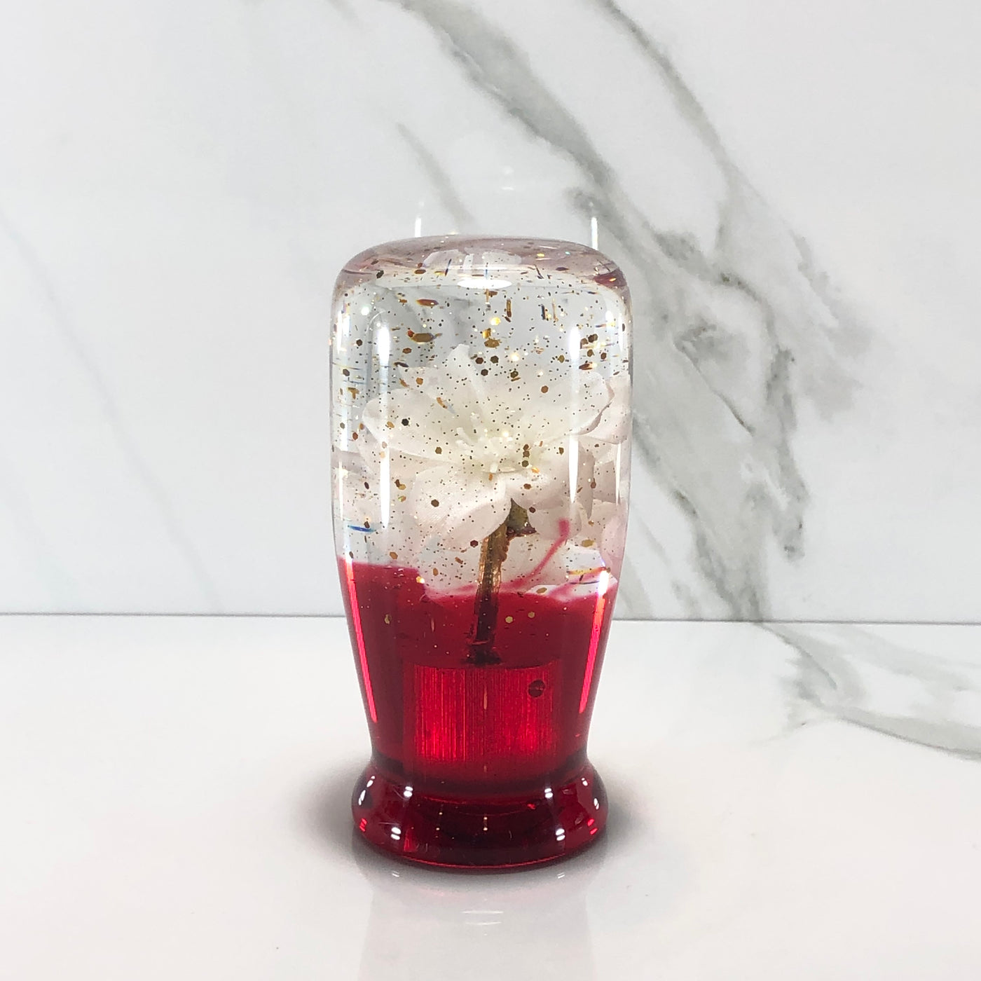 95mm White Blossom Resin Shift Knob — 3.5 in, 12mm x 1.25