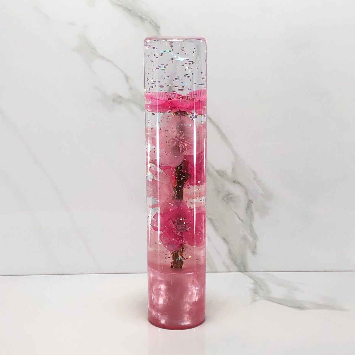 190mm Pink Blossom Resin Shift Knob — 7.5 in, 12mm x 1.25
