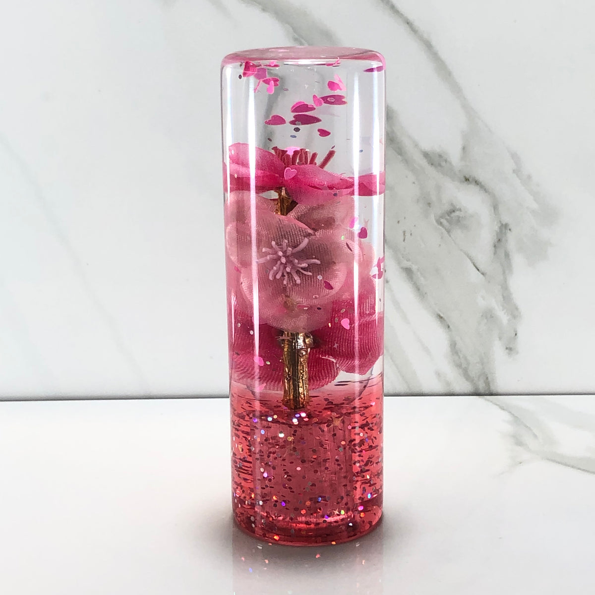 115mm Pink Blossom Charm Resin Shift Knob — 4.5 in, 12mm x 1.25