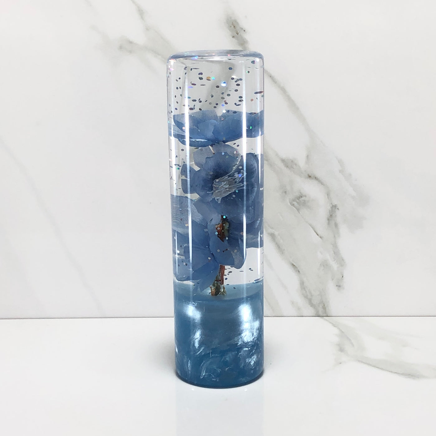 140mm Light Blue Blossom Resin Shift Knob — 5.5 in, 12mm x 1.25