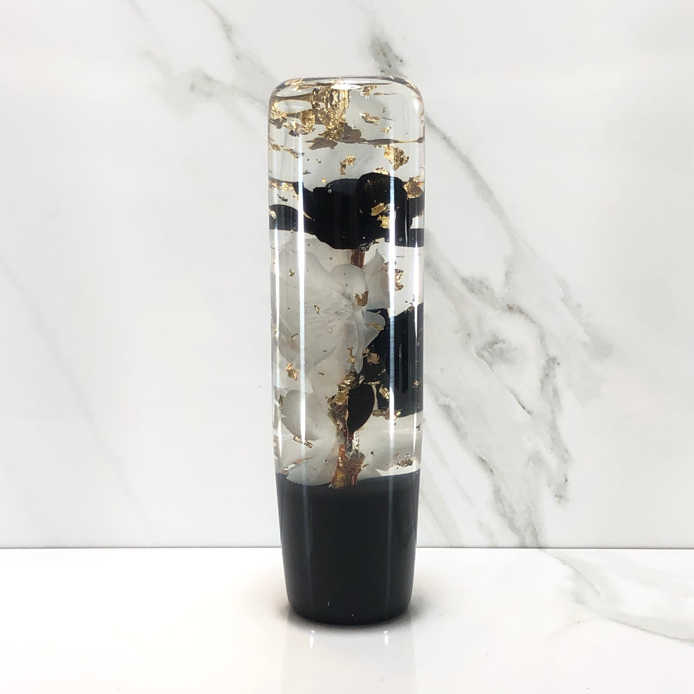 140mm Black White Resin Shift Knob — 5.5 in, 12mm x 1.25