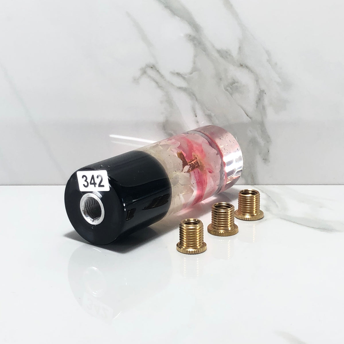 115mm White Blossom Resin Shift Knob — 4.5 in, 12mm x 1.25