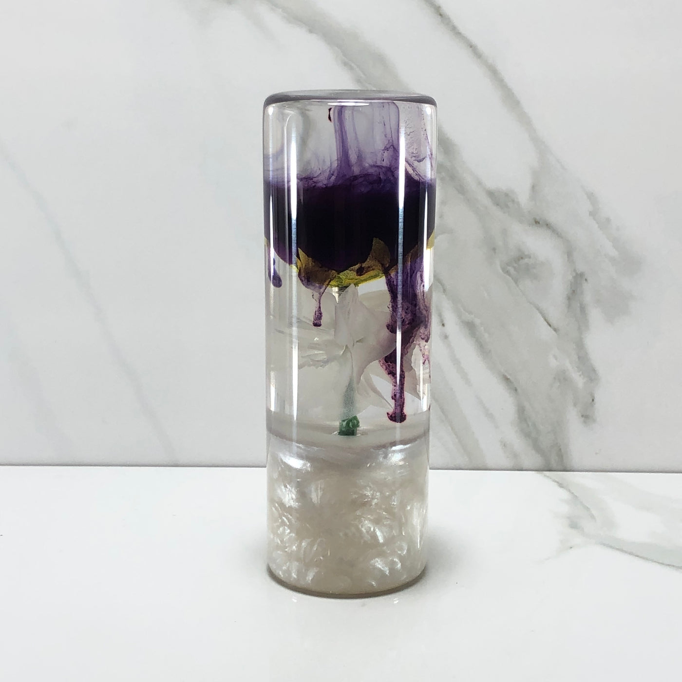 115mm Purple White Rose Blossom Resin Shift Knob — 4.5 in, 12mm x 1.25