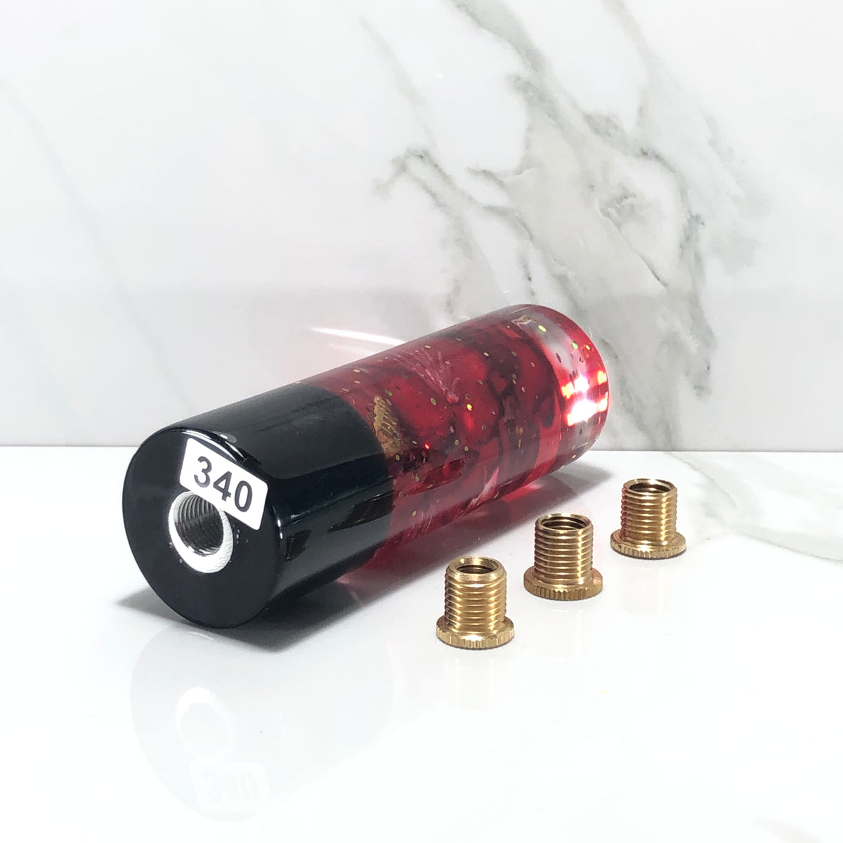 115mm Gold Glitter Blossom Resin Shift Knob — 4.5 in, 12mm x 1.25