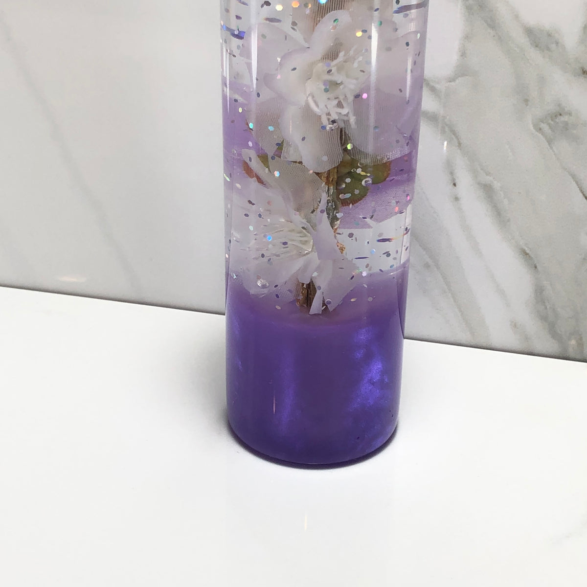 140mm Purple White Blossom Resin Shift Knob — 5.5 in, 12mm x 1.25