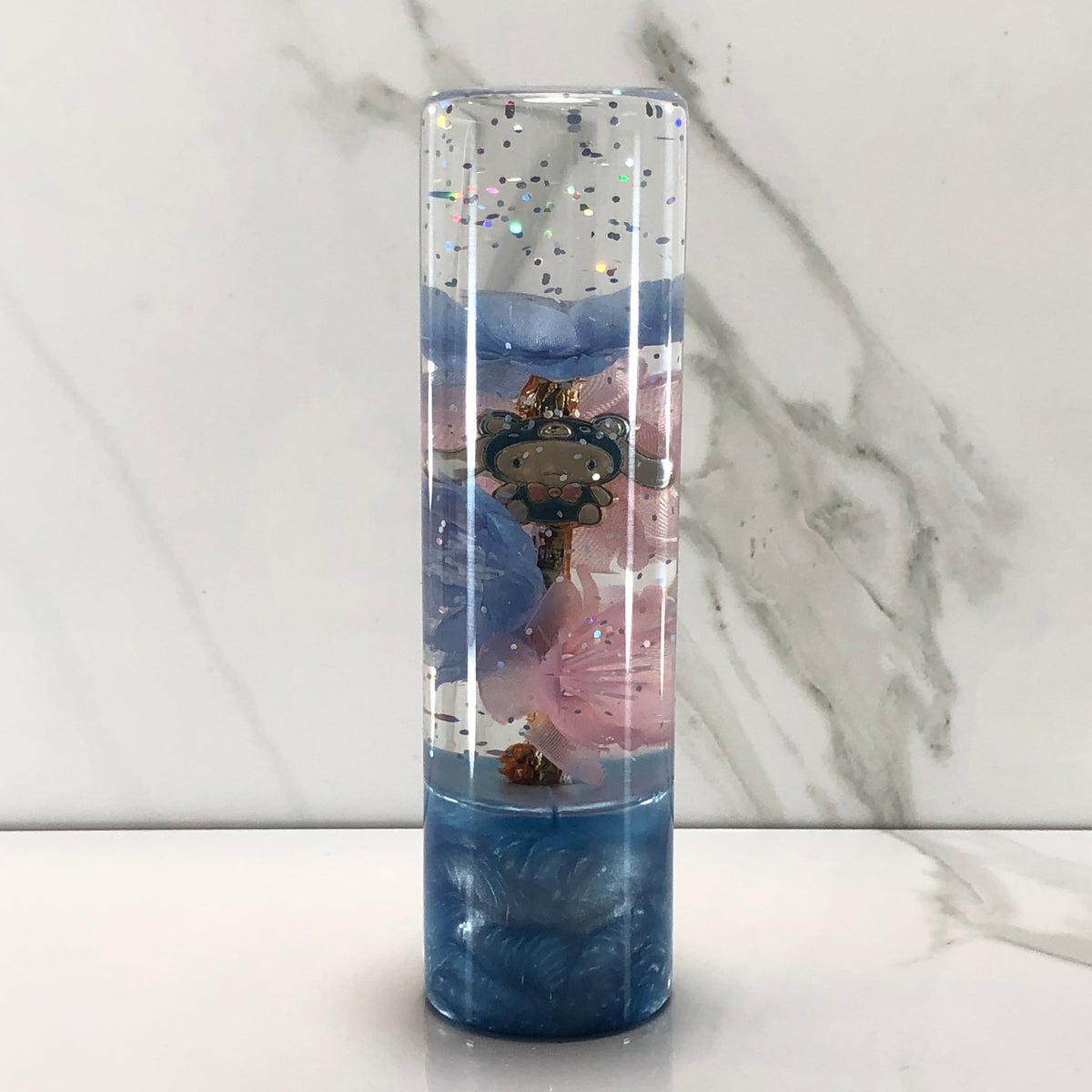 140mm Pink Blue Blossom Charm Resin Shift Knob — 5.5 in, 12mm x 1.25