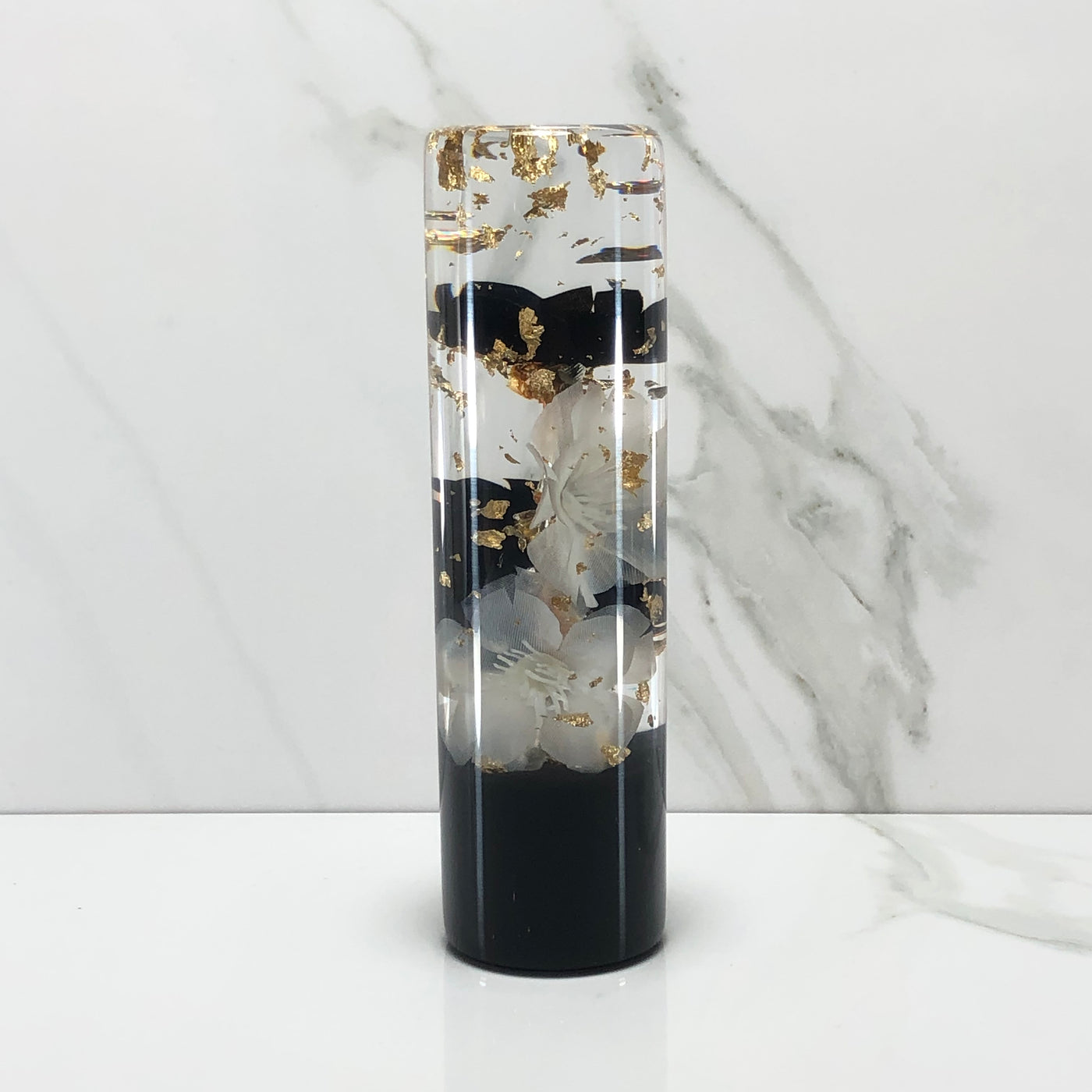 140mm Black White Blossom Resin Shift Knob — 5.5 in, 12mm x 1.25