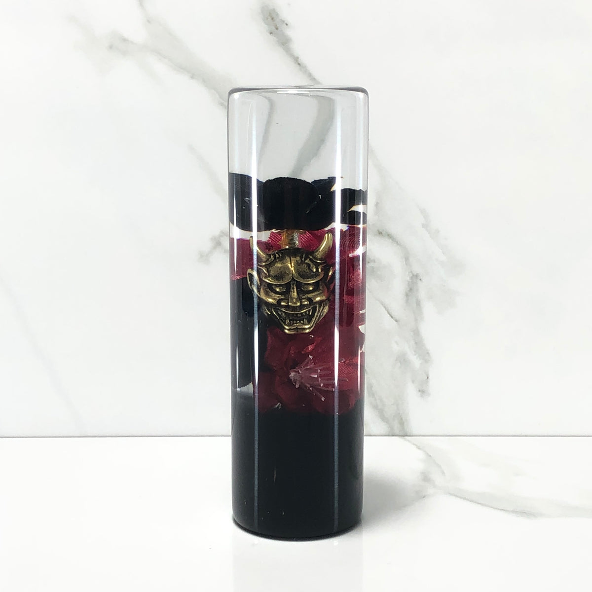 140mm Black Red Blossom Oni Resin Shift Knob — 5.5 in, 12mm x 1.25