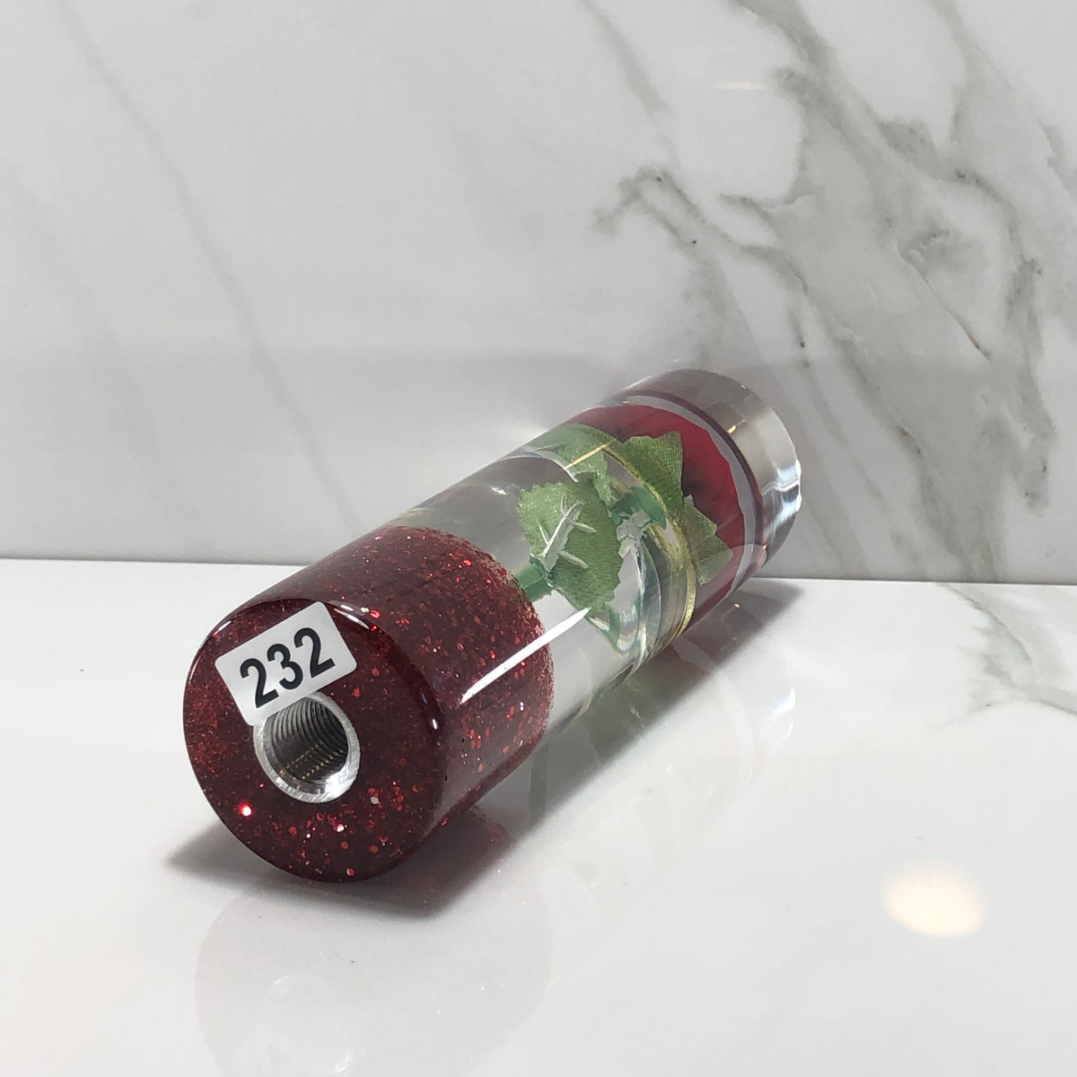 140mm Red Rose Resin Shift Knob — 5.5 in, 12mm x 1.25