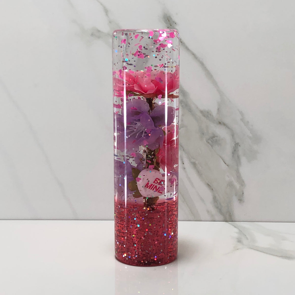 140mm Pink Purple Blossom Charm Resin Shift Knob — 5.5 in, 12mm x 1.25
