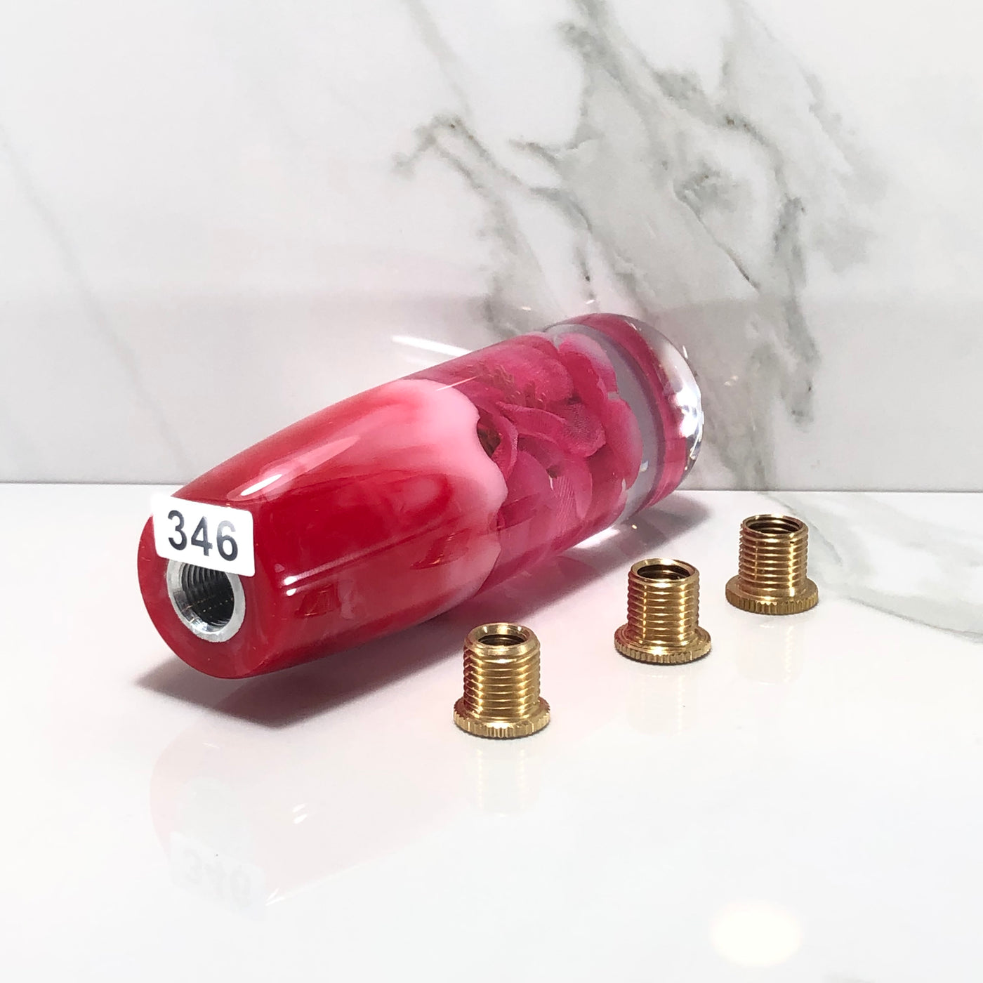115mm Pink Flower Resin Shift Knob — 4.5 in, 12mm x 1.25