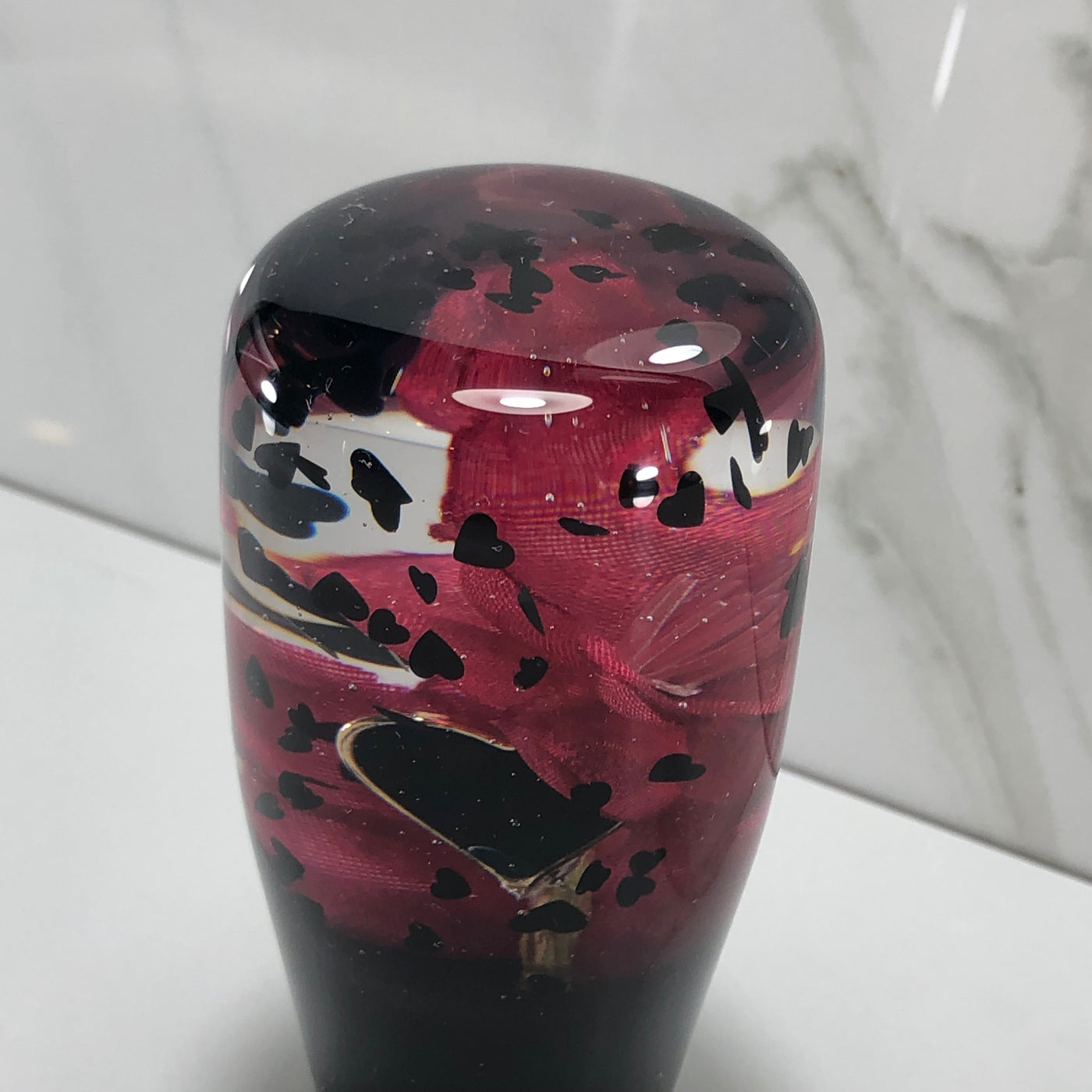 95mm Red Blossom Heart Resin Shift Knob — 3.5 in, 12mm x 1.25