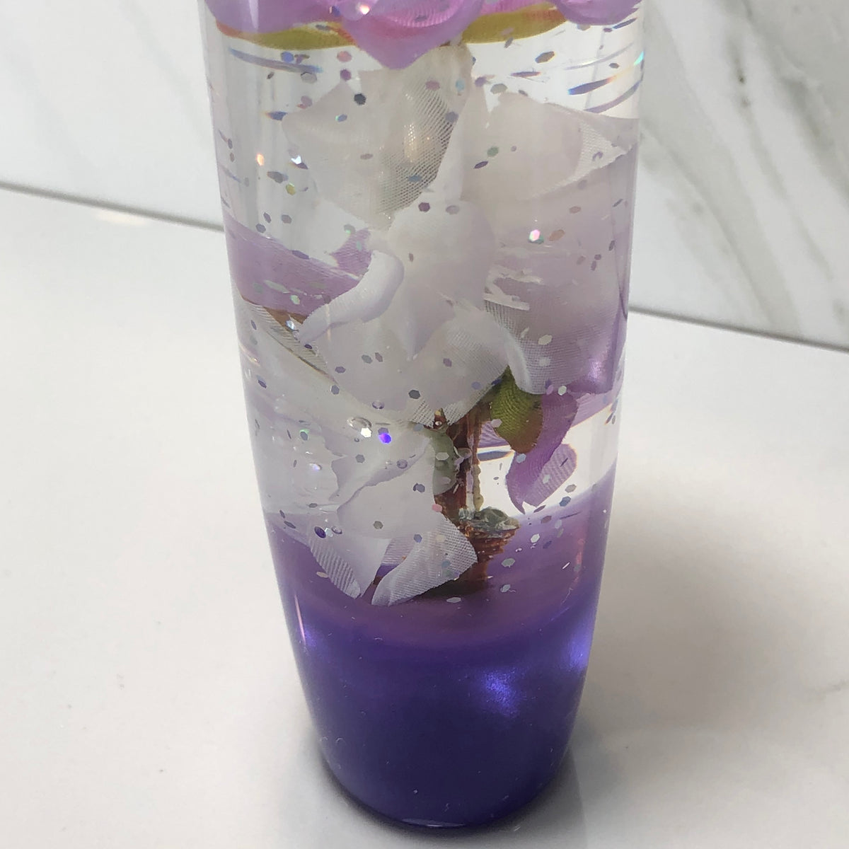 140mm Purple White Blossom Resin Shift Knob — 5.5 in, 12mm x 1.25