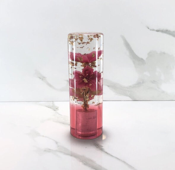 115mm Hot Pink Gold Gold Leaf Blossom Resin Shift Knob — 4.5 in, 12mm x 1.25