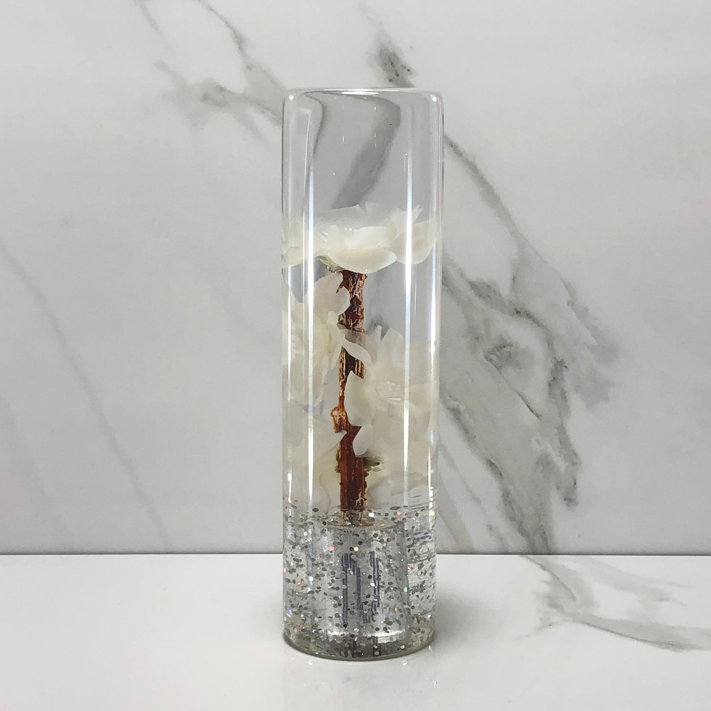 140mm White Blossom Resin Shift Knob — 5.5 in, 12mm x 1.25