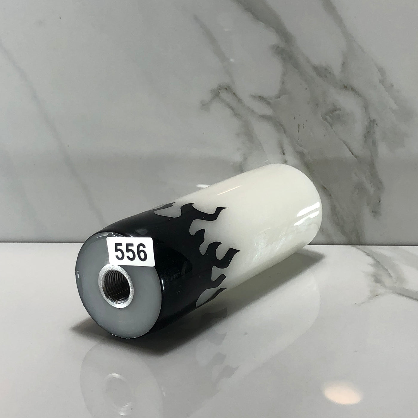 115mm White Black Flames Resin Shift Knob — 4.5 in, 12mm x 1.25
