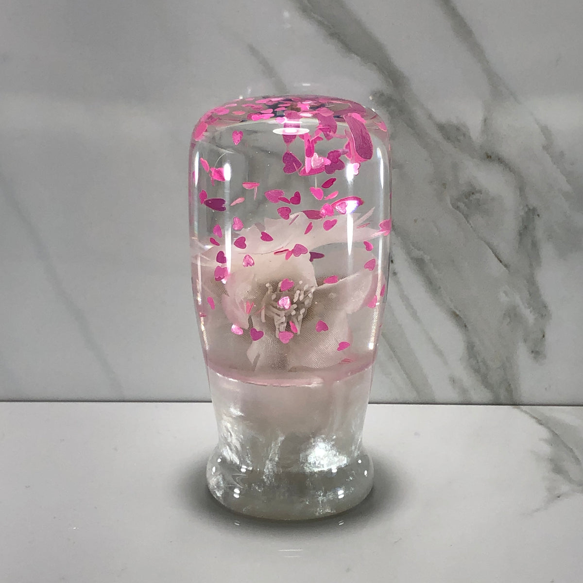 95mm White Butterfly Blossom Resin Shift Knob — 3.5 in, 12mm x 1.25