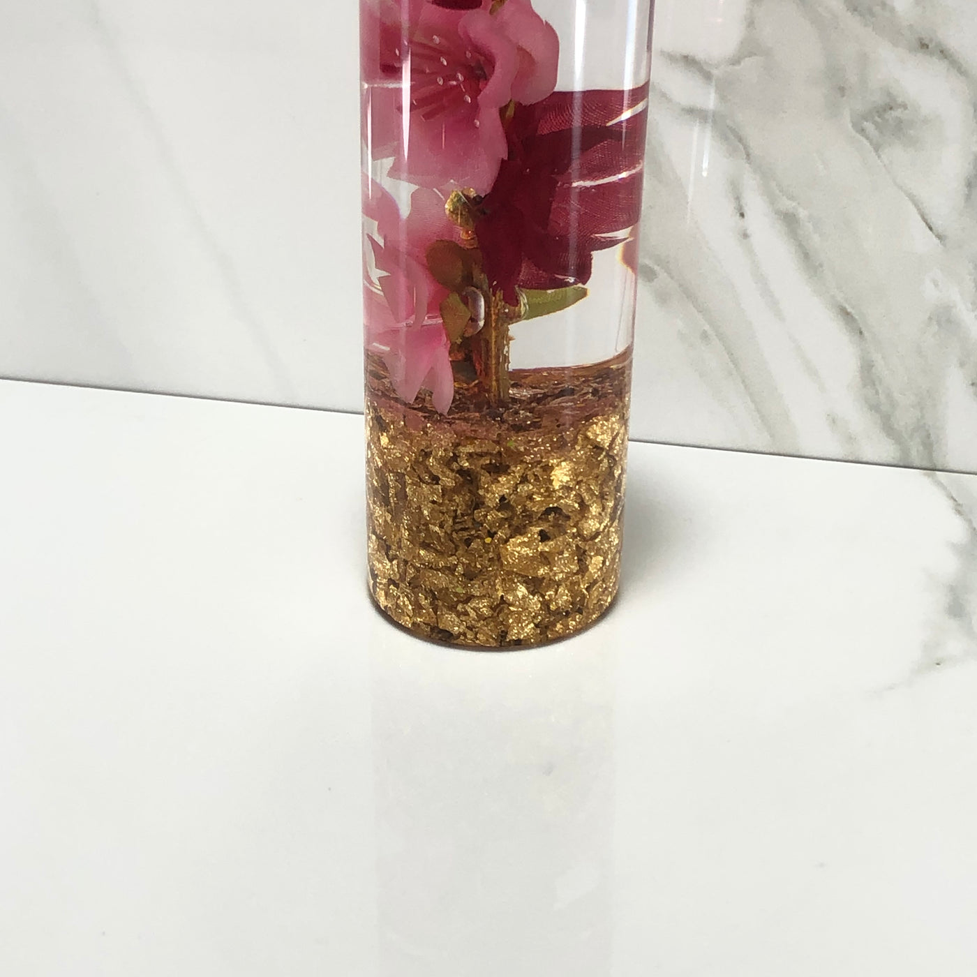 140mm Red Pink Blossom Resin Shift Knob — 5.5 in, 12mm x 1.25