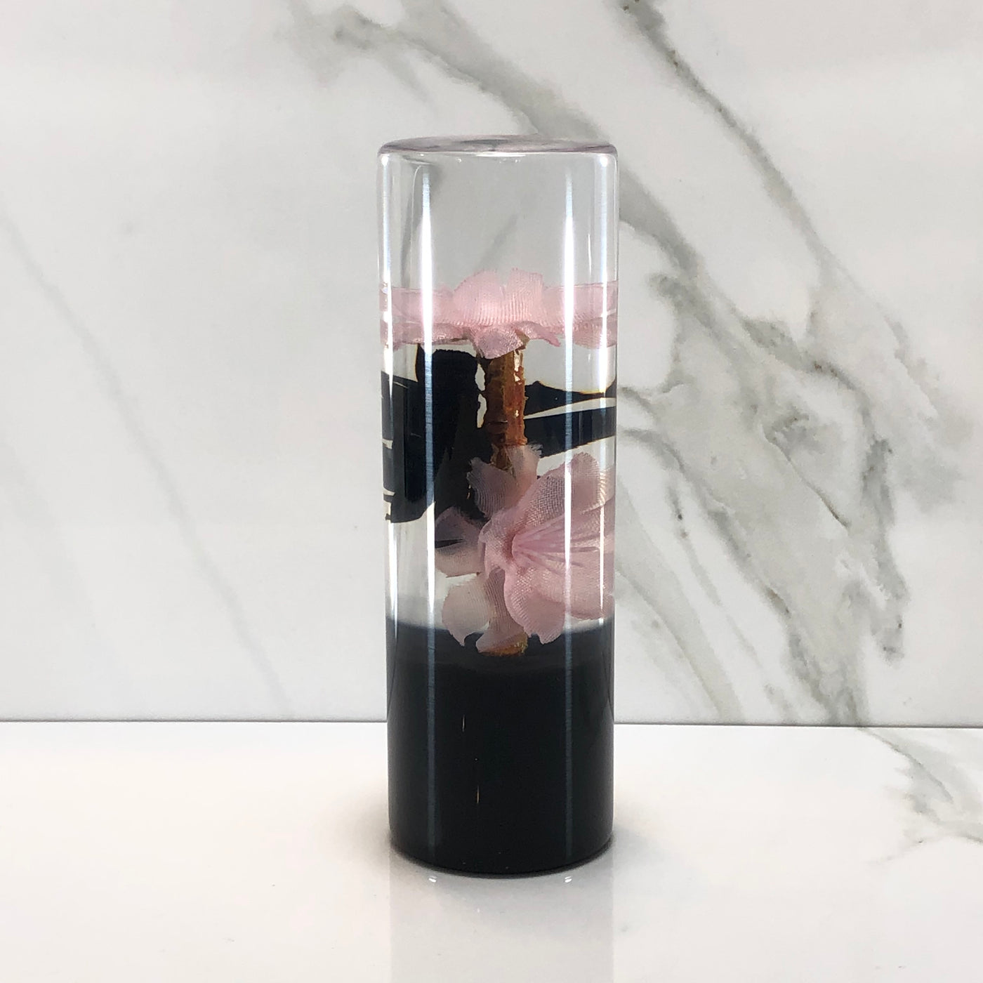 115mm Pink Black Blossom Resin Shift Knob — 4.5 in, 12mm x 1.25