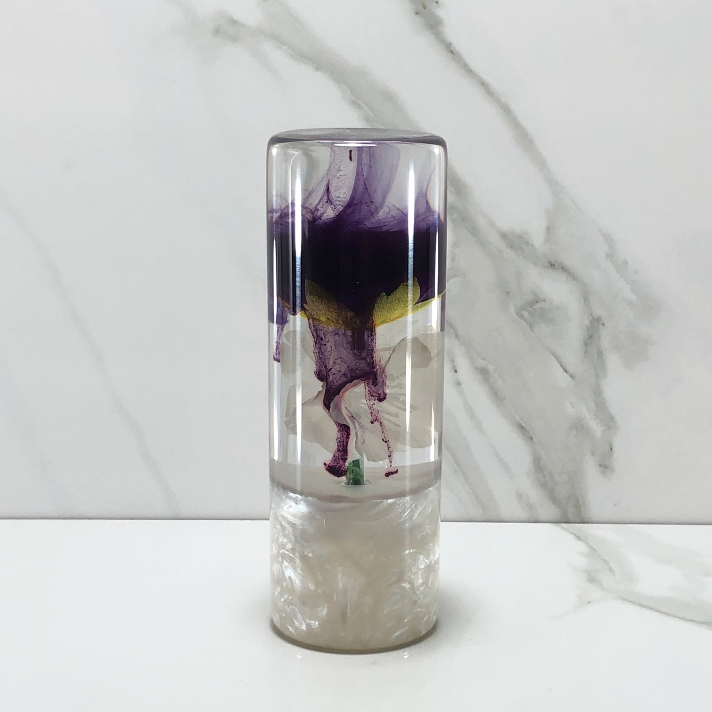 115mm Purple White Rose Blossom Resin Shift Knob — 4.5 in, 12mm x 1.25