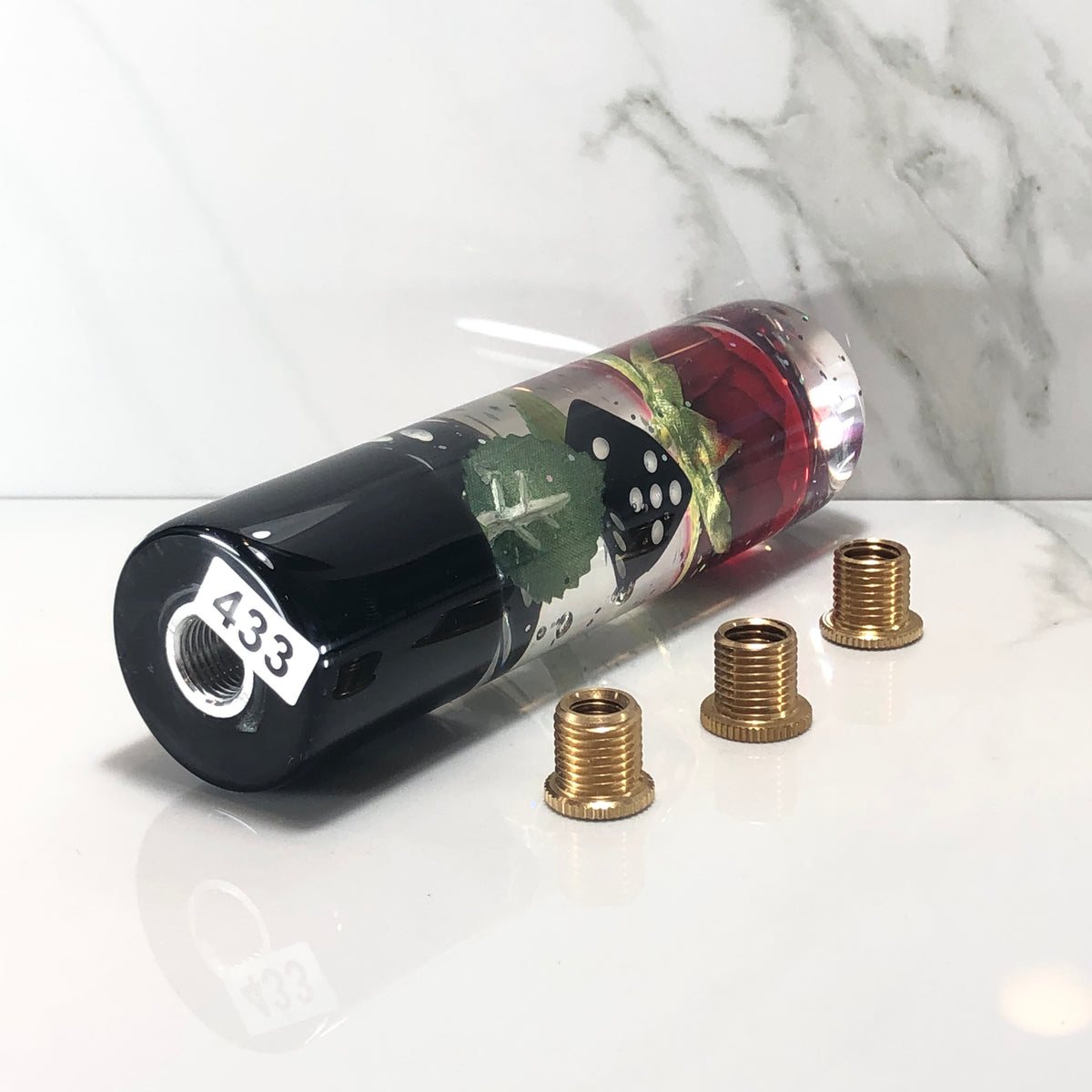 140mm Red Rose Dice Resin Shift Knob — 5.5 in, 12mm x 1.25