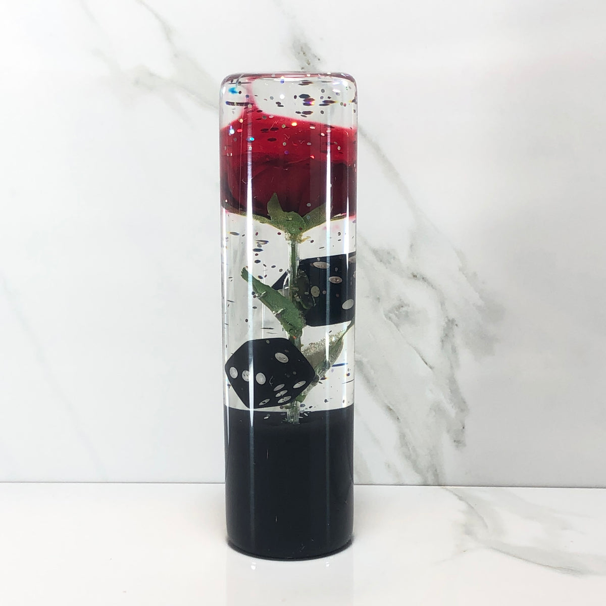 140mm Red Rose Dice Resin Shift Knob — 5.5 in, 12mm x 1.25