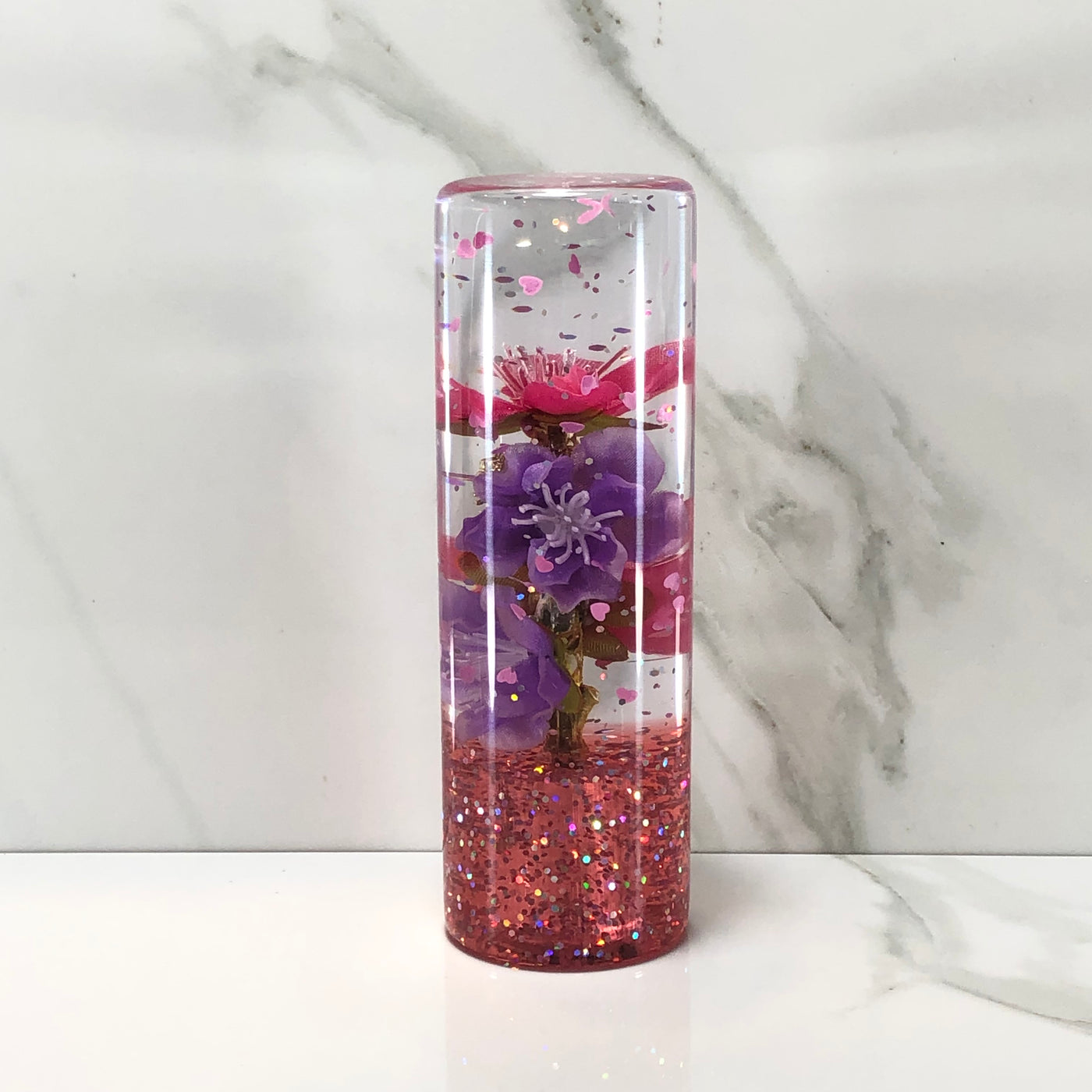 115mm Pink Purple Blossom Charm Resin Shift Knob — 4.5 in, 12mm x 1.25