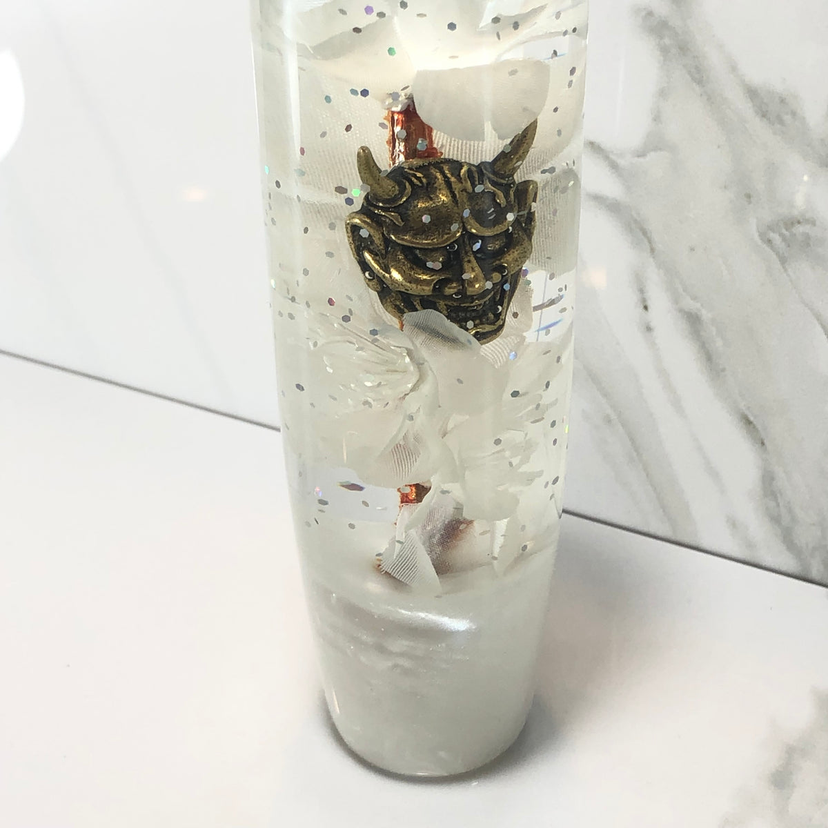 140mm White Blossom Oni Resin Shift Knob — 5.5 in, 12mm x 1.25