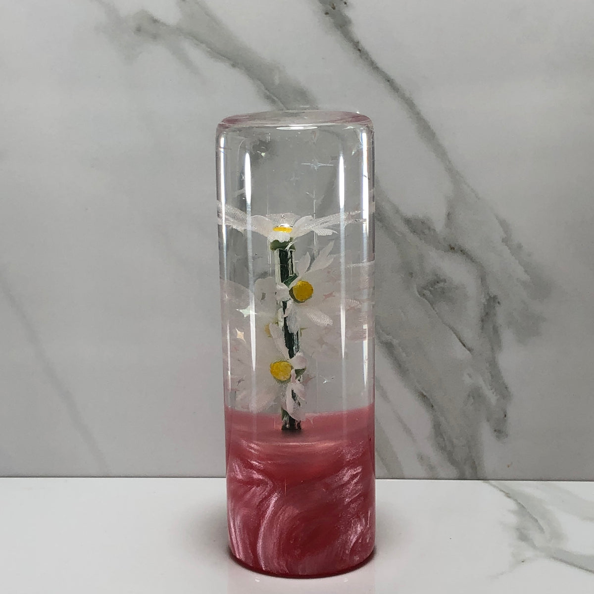 115mm White Daisy Resin Shift Knob — 4.5 in, 12mm x 1.25