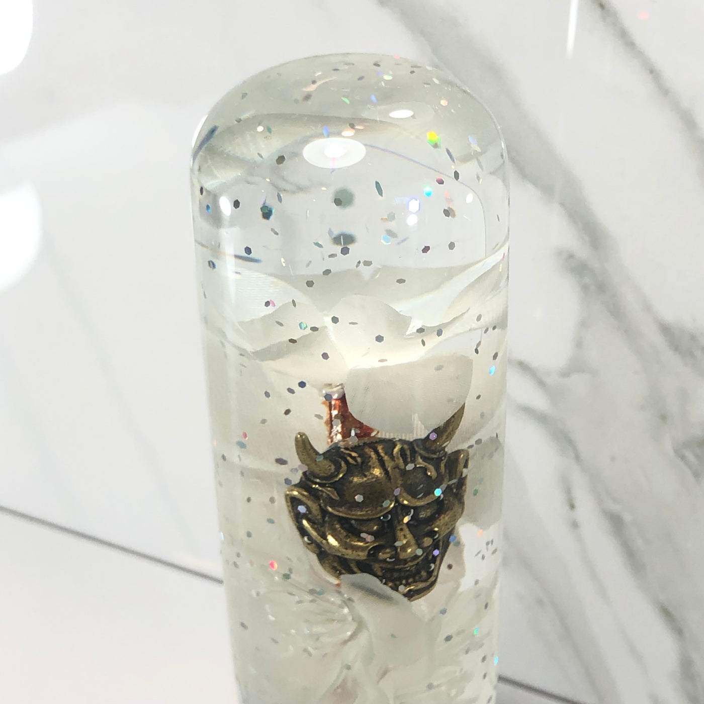 140mm White Blossom Oni Resin Shift Knob — 5.5 in, 12mm x 1.25