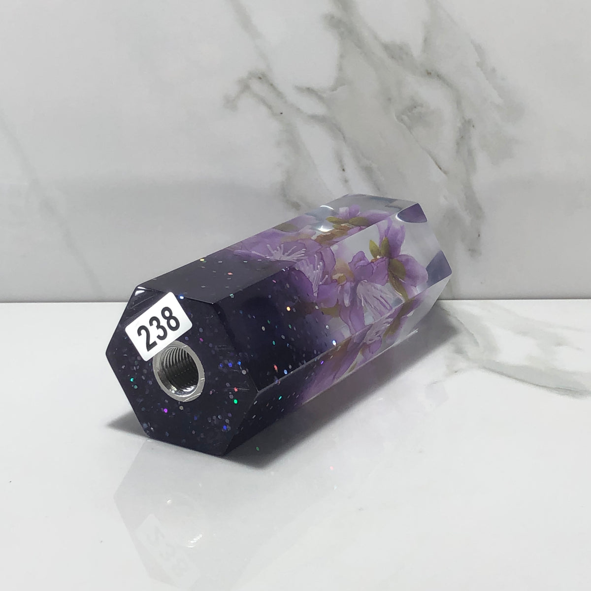 140mm Purple Blossom Resin Shift Knob — 5.5 in, 12mm x 1.25